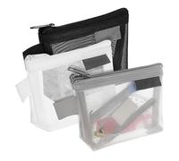 LIFKOME Porte-Monnaie Femme en Maille Nylon Filet à Fermeture Éclair, Lot De 3 Mini Pochettes Noir Blanc Gris, Organisateurs Compacts pour Paquet à Main Usage Quotidien