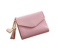 LIFKOME pour Femmes Mini Portefeuille À Trois Volets Porte-Monnaie Court pour Femmes Porte-Monnaie en Cuir Grainé Pendentif Pompon