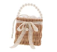 LIFKOME Sac à Main Rotin Élégant pour Femme Panier Tissé Main avec Nœud Paille et Chaîne Imitation Perles Sac Épaule et Respirant pour Plage Shopping