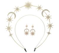 LIFKOME Serrage-Tête Soleil Double Couche en Alliage et Cristaux Diadème Médiéval Étoile et Lune Accessoire Coiffure pour Bal de Promo Fête et Costume Femme Ensemble Boucles