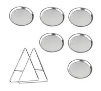 LIFKOME Set de Assiettes Rondes Acier Inoxydable pour Dîner et Snacks avec Support de Rangement Plateau Multifonction pour Fruits Desserts et Viandes Facile à Nettoyer et
