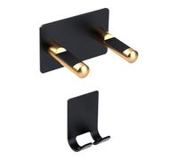 LIFKOME Support de Sèche-Cheveux Mural en Fer sans Perçage, Noir et Doré, Compatible Salle de Bain Cuisine, Cintre Suspendu Multi-usages pour Rangement Pratique et Gain de Place, Support