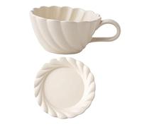 LIFKOME Tasse à Café Décorative Blanche Soucoupe, Set Céramique 1 Tasse à Lait Ergonomique, Gobelet pour Usage Quotidien, Maison et Bureau, Service Thé et Café Assortiment