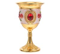 LIFKOME Verre à Vin Rétro Style Européen, Petit Gobelet Décoratif Doré à Motifs Floraux Rouges, Tasse à Boisson Créative pour Bar, Maison et Restaurant, Coupe Élégante Vintage