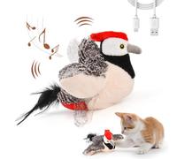 LIFLIX Jouet interactif pour chat - Oiseau qui batte les ailes (ne vole pas) et gazouillant - Jouet d'herbe à chat - Jouet moineau rechargeable - Pic