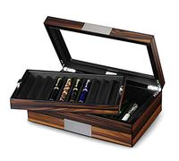 Lifomenz Co Boîte de rangement en bois d'ébène pour 20 stylos avec fenêtre en verre et plateau