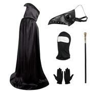 Lifreer Costume de médecin de la peste, masque rétro en cuir pour oiseaux, bec long, accessoires steampunk et gants noirs, masque intégral pour fête d'Halloween