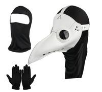 Lifreer Masque de docteur de la peste blanc à long bec d'oiseau steampunk pour cosplay et gants noirs, masque intégral pour Halloween, festival, fête