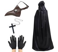 Lifreer Masque de médecin de la pest - Costume d'Halloween pour homme - Masque d'oiseau steampunk - Costume de médecin de la peste - Masque d'Halloween marron avec gants et cape à capuche pour