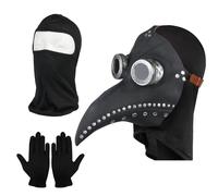 Lifreer Masque de médecin de la peste à long bec steampunk et gants noirs, masque rétro en cuir pour Halloween, festival, fête