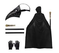 Lifreer Masque de médecin de la peste à long nez - Masque steampunk d'Halloween avec cape à capuche unisexe - Canne - Gants noirs pour bal masqué et Halloween