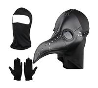 Lifreer Masque de Médecin de la Peste - Accessoire Steampunk Rétro en Cuir pour Oiseaux - Bec Long - Gants Noirs - Costume Complet pour Halloween
