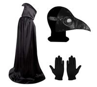Lifreer Masque de médecin de la peste d'Halloween - Accessoires de costume de médecin de la peste - Masque d'Halloween Steampunk - Masque long avec gants - Manteau à capuche pour Halloween Cosplay