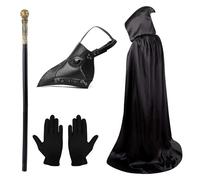 Lifreer Masque de médecin de la peste d'Halloween - Accessoires de costume de médecin de la peste - Masque d'Halloween Steampunk - Masque long avec gants - Manteau à capuche pour Halloween Cosplay