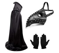 Lifreer Masque de médecin de la peste d'Halloween - Accessoires de costume de médecin de la peste - Masque d'Halloween Steampunk - Masque long avec gants - Manteau à capuche pour Halloween Cosplay