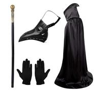 Lifreer Masque de médecin de la peste d'Halloween - Accessoires de costume de médecin de la peste - Masque d'Halloween Steampunk - Masque long avec gants - Manteau à capuche pour Halloween Cosplay