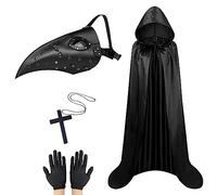 Lifreer Masque de médecin de la peste d'Halloween, masque à bec long, costume de médecin de la peste, masque d'Halloween avec cape, masque d'Halloween steampunk accessoire de costume pour Halloween