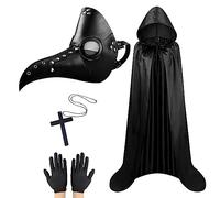 Lifreer Masque de médecin de la peste d'Halloween, masque à bec long, costume de médecin de la peste, masque d'Halloween avec cape, masque d'Halloween steampunk accessoire de costume pour Halloween
