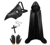 Lifreer Masque de médecin de la peste d'Halloween, masque à bec long, costume de médecin de la peste, masque d'Halloween avec cape, masque d'Halloween steampunk accessoire de costume pour Halloween