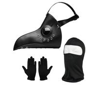 Lifreer Masque de médecin de la peste en cuir rétro, masque d'oiseau de médecin de la peste à long bec, accessoires steampunk et gants noirs, masque intégral pour fête d'Halloween