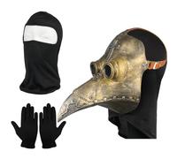 Lifreer Masque de médecin de la peste, masque rétro en cuir pour oiseau, bec long, accessoires steampunk et gants noirs, masque intégral pour fête d'Halloween
