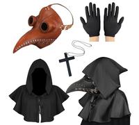 Lifreer Masque de médecin de peste, déguisement d'Halloween pour hommes, masque d'oiseau steampunk pour adultes avec gants et cape à capuche - accessoires gothiques