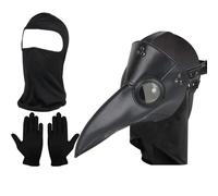 Lifreer Masque de médecin Pest - Rétro - En cuir - Long nez - Bec - Accessoires steampunk - Masque d'oiseau et gants noirs - Masque complet pour Halloween - Accessoire de costume
