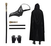 Lifreer Masque médecin la peste à long nez steampunk - Masque d'Halloween gothique rétro en cuir avec cape à capuche, gants, canne Halloween, fête, cosplay, bal masqué (style A) Taille Unique Noir