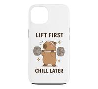 Lift First Chill Later Cute Capybara Gym Workout Humour Art Coque pour iPhone 13
