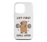 Lift First Chill Later Cute Capybara Gym Workout Humour Art Coque pour iPhone 13 Pro