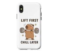 Lift First Chill Later Cute Capybara Gym Workout Humour Art Coque pour iPhone X/XS