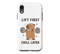 Lift First Chill Later Cute Capybara Gym Workout Humour Art Coque pour iPhone XR