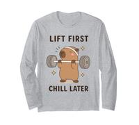 Lift First Chill Later Cute Capybara Gym Workout Humour Art Manche Longue