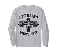 Lift Heavy Pray Hard Christian Workout Gym Apparel Men Manche Longue