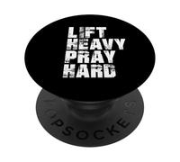 Lift Heavy Pray Hard, Gym Christian Gift for Christian PopSockets PopGrip Adhésif