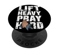 Lift Heavy Pray Hard Motivation Fitness Chrétienne Foi Gym PopSockets PopGrip Adhésif