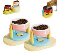 Liftable Suction Cup Pet Bowl,Non-Slip Elevated Height Stainless Steel Feeder,Three Levels Adjustable Height Non-Spill Dog Cat Bowl,Easy to Clean,Skid Durable Feeder for All Body Types (Pink*2)