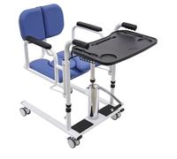 Lifter hydraulique pour patients, avec siège divisé à 180°, aide au transport multifonction, charge maximale 150 kg, avec plateau de table et roulettes (bleu, blanc, noir)