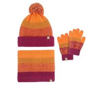 Lifup Bonnet Écharpe Gants Ensemble, Filles Garcons Hiver Chaud Tricoté Chapeau avec Pompon, Set de 3 Pièces Doux Polaire Doublure Tour de Cou Gants pour Filles Garcons 4-10 Ans Orange