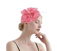 Lifup Chapeau Fascinator Femme Élégant Plumage Bandeau Cocktail Tea Party Chapeau pour Fête Église Mariage Rose