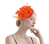 Lifup Chapeau Fascinator Femme Élégant Plumage Bandeau Cocktail Tea Party Chapeau pour Fête Église Mariage Orange