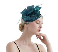 Lifup Chapeau Fascinator Femme Élégant Plumage Bandeau Cocktail Tea Party Chapeau pour Fête Église Mariage Vert 2