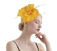 Lifup Chapeau Fascinator Femme Élégant Plumage Bandeau Cocktail Tea Party Chapeau pour Fête Église Mariage Jaune