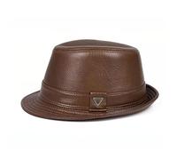 Lifup Hommes Chapeau Fedora Cuir Imperméable Chapeau de Jazz, Rétro à Bords Roulés Casquettes Souples Chapeaux Melon Brun Moyen