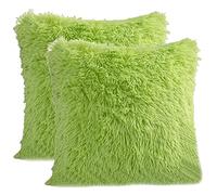 Lifup Lot de 2 Housses de Coussin en Fourrure Artificielle Taies d'oreiller Décoratives à Poils Longs Lavable pour Maison Decor Salon Chambre Canapé Pomme Verte 45 x 45 cm