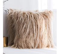 Lifup Lot de 2 Housses de Coussin en Fourrure d'agneau Synthétique Taies d'oreiller Décoratives à Poils Longs Lavable pour Maison Decor Salon Chambre Canapé Brun Clair 45 x 45 cm