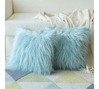 Lifup Lot de 2 Housses de Coussin en Fourrure d'agneau Synthétique Taies d'oreiller Décoratives à Poils Longs Lavable pour Maison Decor Salon Chambre Canapé Bleu Aqua 45 x 45 cm