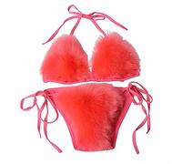 Lifup Maillots de Bain 2 Pièces pour Femme Bikini Triangle en Fausse Fourrure Sexy Amincissant Triangle Bas Swimwear Rose foncé One Size