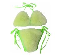 Lifup Maillots de Bain 2 Pièces pour Femme Bikini Triangle en Fausse Fourrure Sexy Amincissant Triangle Bas Swimwear Vert One Size