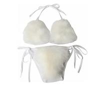 Lifup Maillots de Bain 2 Pièces pour Femme Bikini Triangle en Fausse Fourrure Sexy Amincissant Triangle Bas Swimwear Blanc One Size